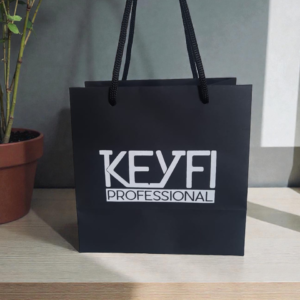 Sacola de papel preto personalizada tam PP